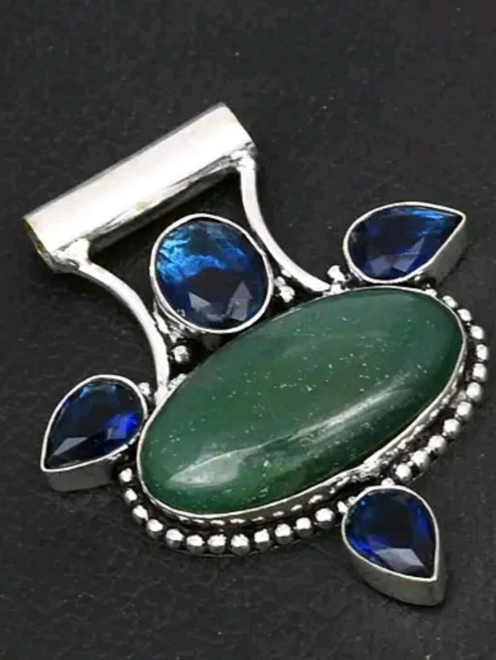 Nephrite Jade, Tanzanite Gemstone Jewelry 925 Sterling Silver Pendant Necklace